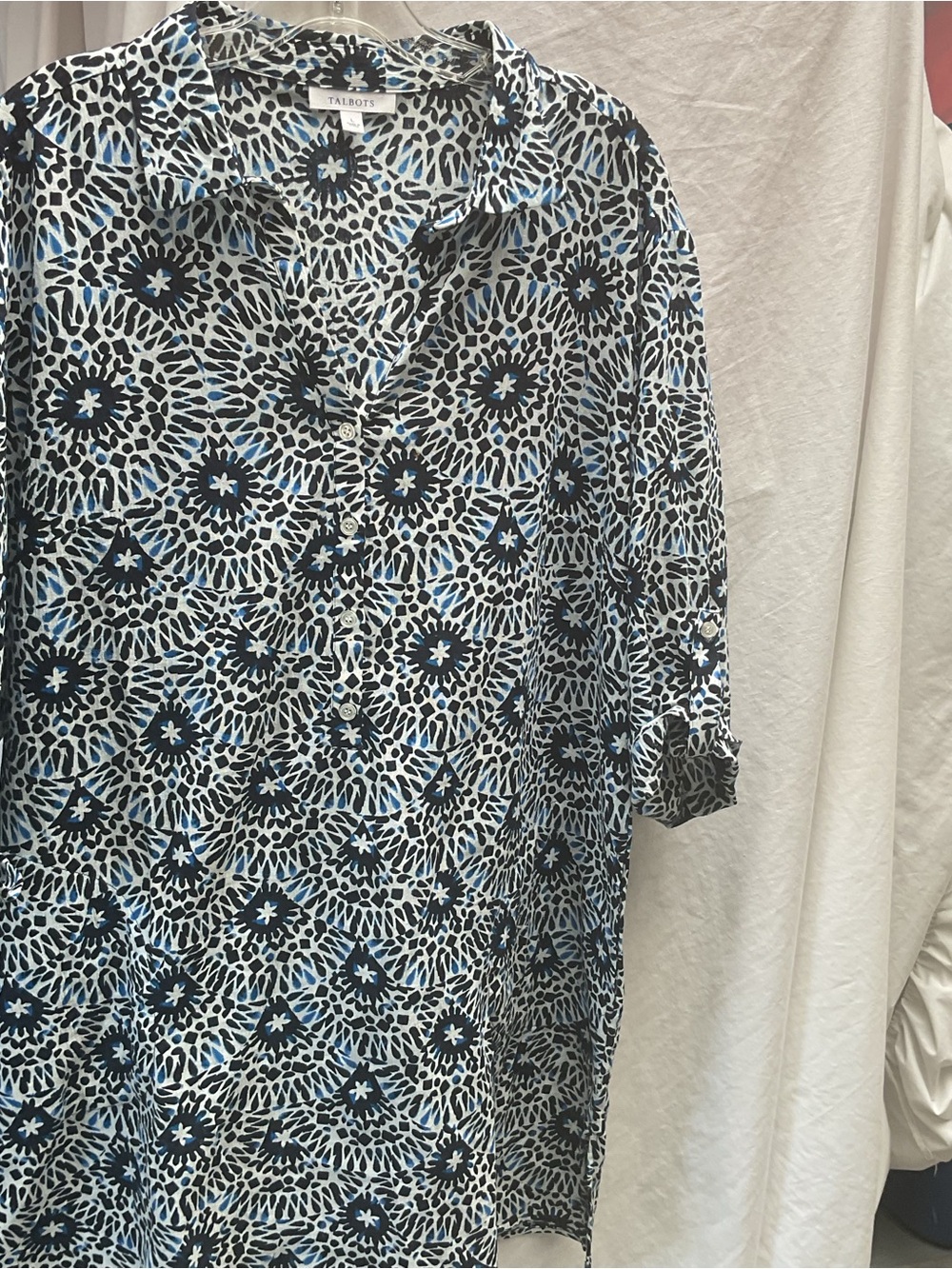 Talbots Blue and Black Floral-Pattern women dress